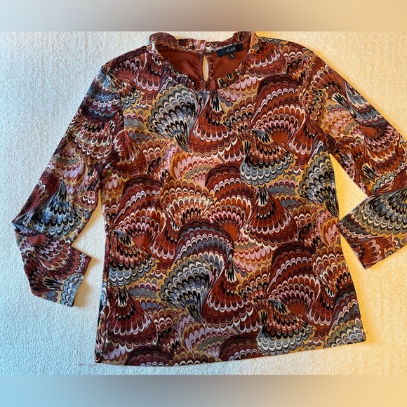 Eclair Long Sleeve Top, Sheer Layered Material. Earthy Boho Pattern, Women’s XL - Picture 1 of 9